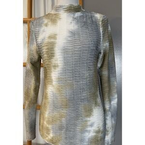 Willow & Root Honeycomb T Shirt Sz M Tie Dyed Gray Beige Long Sleeve Mock Neck